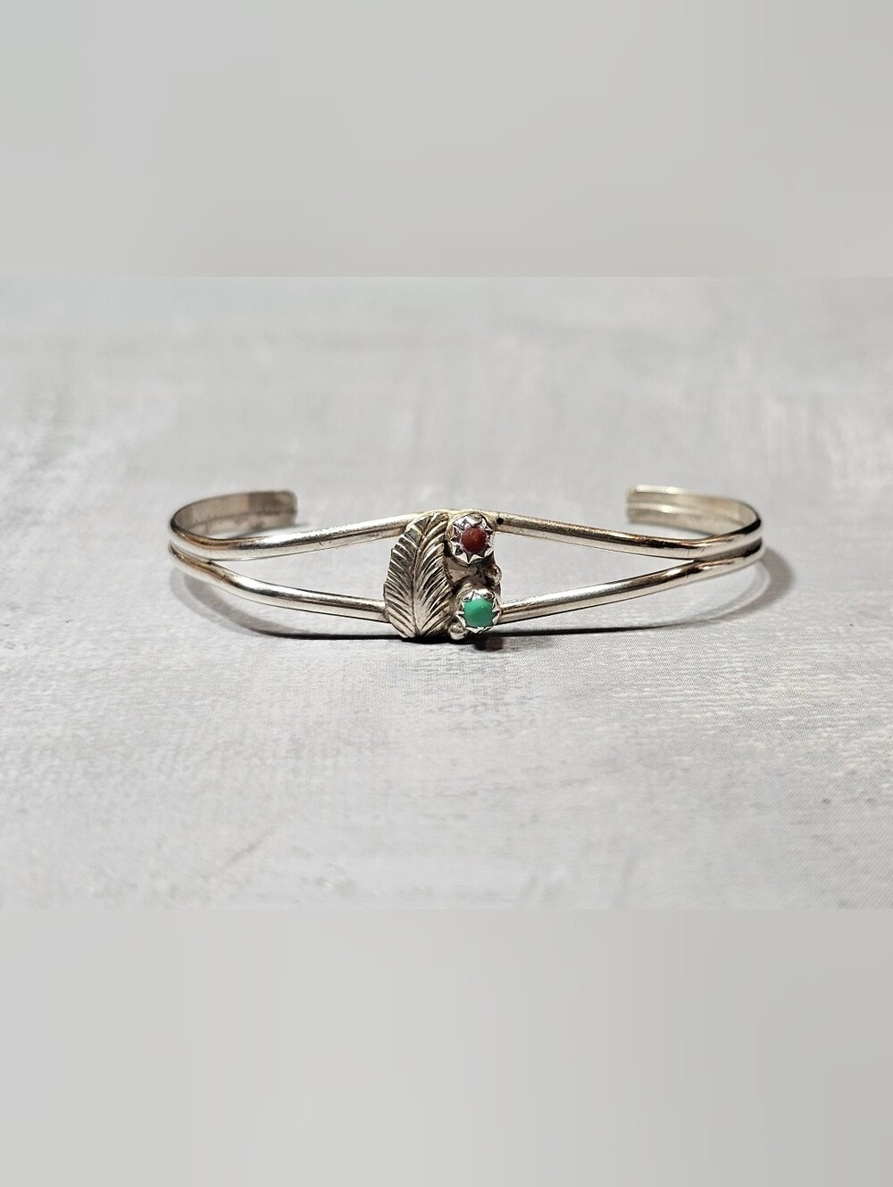 Vintage Sterling Turquoise and Coral cuff(small)